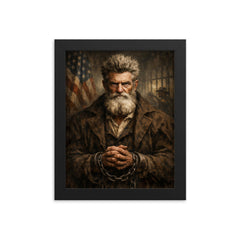 John Brown after Harpers Ferry unbroken gaze framed print on a plain backdrop in size 8"x10".