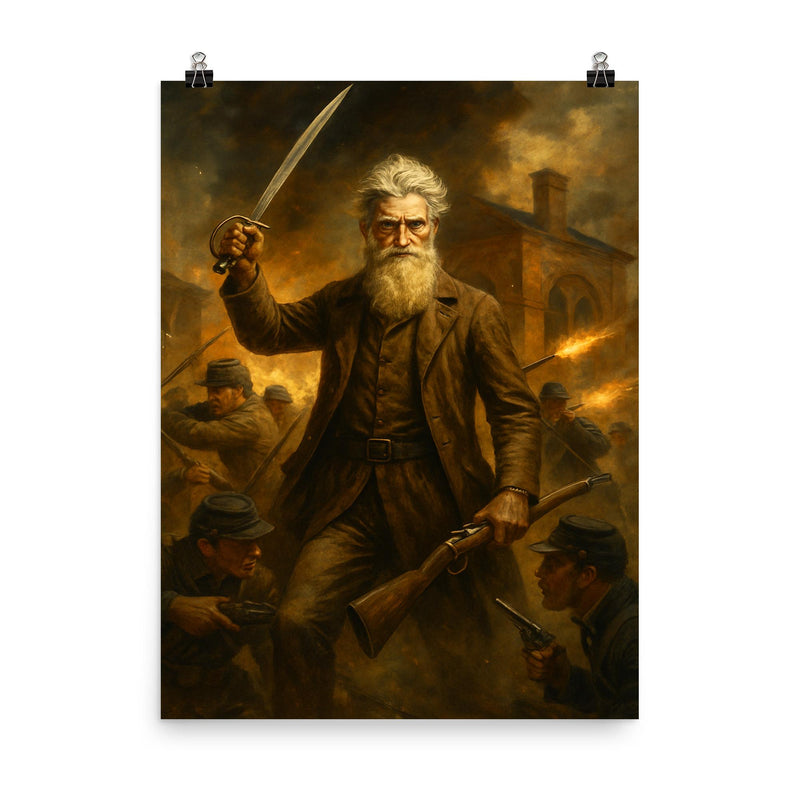 John Brown at Harpers Ferry final stand poster on a plain backdrop in size 8