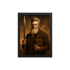 John Brown with pike and Bible framed print on a plain backdrop in size 12"x16".