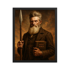 John Brown with pike and Bible framed print on a plain backdrop in size 16"x20".