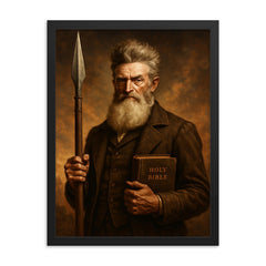 John Brown with pike and Bible framed print on a plain backdrop in size 18"x24".