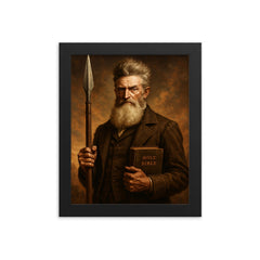 John Brown with pike and Bible framed print on a plain backdrop in size 8"x10".