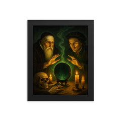 John Dee and Edward Kelley spirit mirror séance framed print on a plain backdrop in size 8"x10".