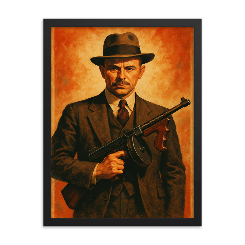 John Dillinger framed print on a plain backdrop in size 18
