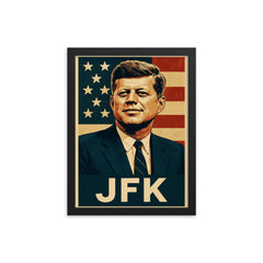 John F Kennedy framed print on a plain backdrop in size 12"x16".