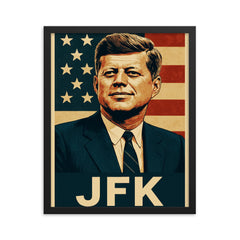 John F Kennedy framed print on a plain backdrop in size 16"x20".
