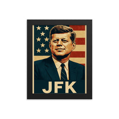 John F Kennedy framed print on a plain backdrop in size 8"x10".