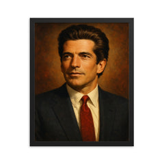 John F Kennedy Jr framed print on a plain backdrop in size 16"x20".