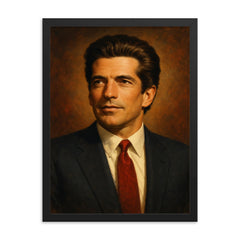 John F Kennedy Jr framed print on a plain backdrop in size 18"x24".