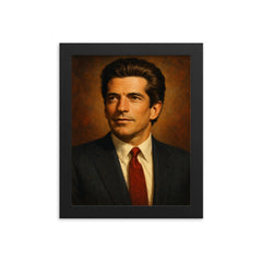 John F Kennedy Jr framed print on a plain backdrop in size 8"x10".