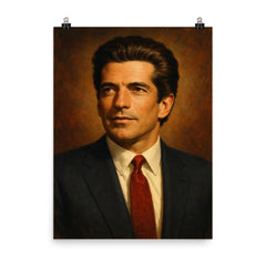 John F Kennedy Jr poster on a plain backdrop in size 8"x10".
