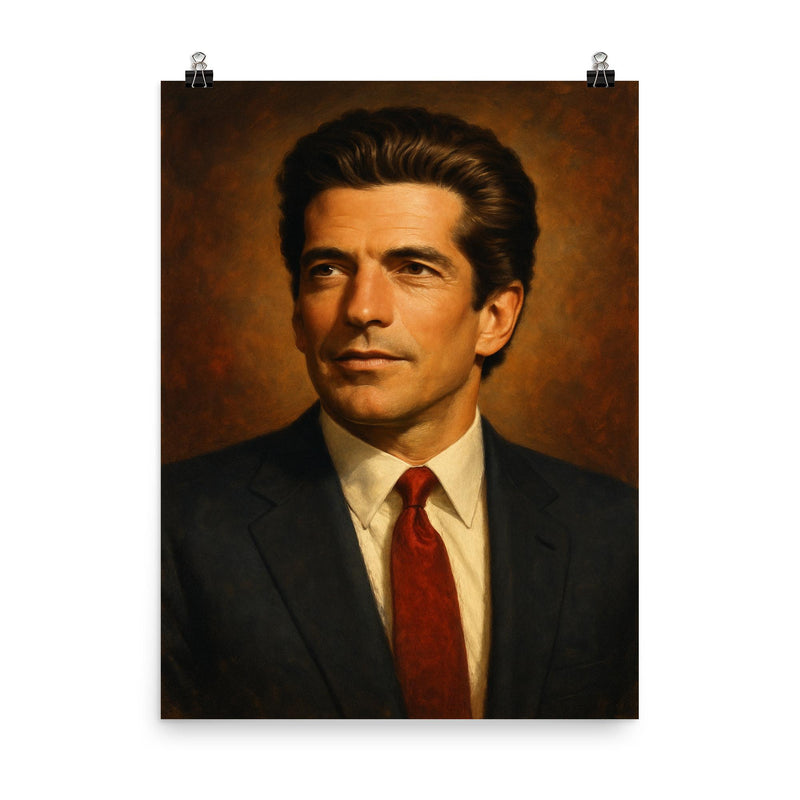 John F Kennedy Jr poster on a plain backdrop in size 8