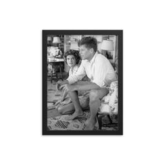 John F Kennedy with Jackie Bouvier framed print on a plain backdrop in size 12"x16".