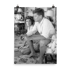 John F Kennedy with Jackie Bouvier poster on a plain backdrop in size 8"x10".
