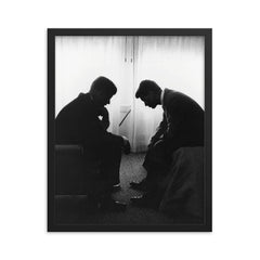 John F. Kennedy and Robert Kennedy During Campaigning, 1960 framed print on a plain backdrop in size 16"x20".