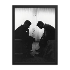 John F. Kennedy and Robert Kennedy During Campaigning, 1960 framed print on a plain backdrop in size 18"x24".