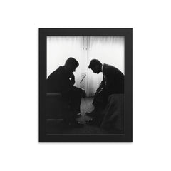 John F. Kennedy and Robert Kennedy During Campaigning, 1960 framed print on a plain backdrop in size 8"x10".