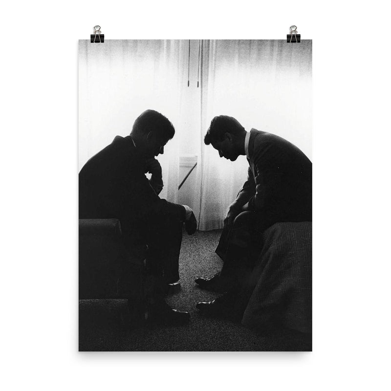 John F. Kennedy and Robert Kennedy During Campaigning, 1960 poster on a plain backdrop in size 8