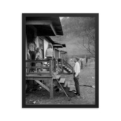 John F. Kennedy Campaigning Door-to-Door in West Virginia, 1960 framed print on a plain backdrop in size 16"x20".