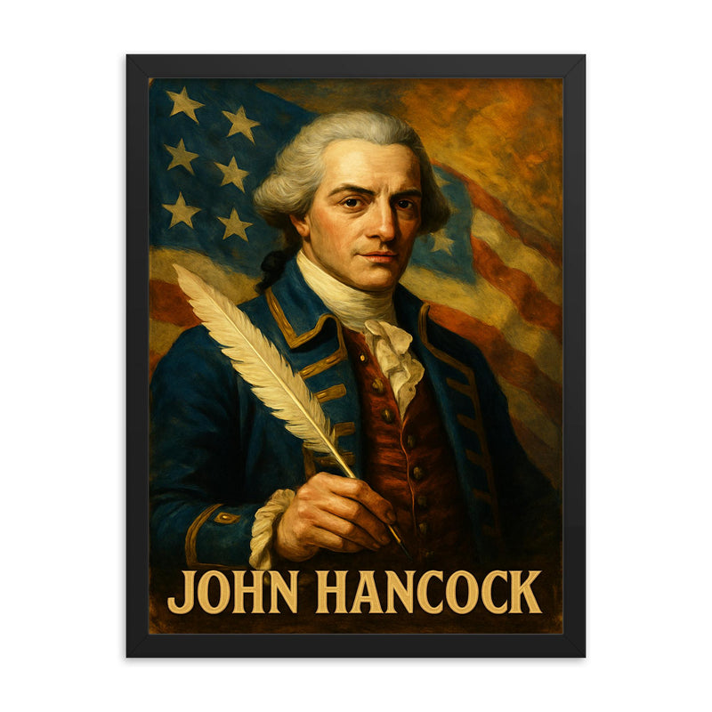 John Hancock framed print on a plain backdrop in size 18