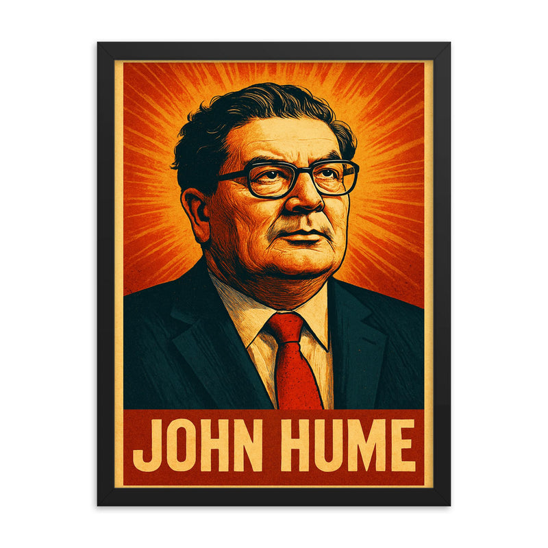 John Hume framed print on a plain backdrop in size 18