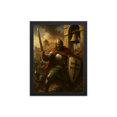 John Hunyadi at the noon bell defense framed print on a plain backdrop in size 12"x16".