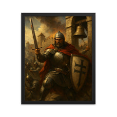 John Hunyadi at the noon bell defense framed print on a plain backdrop in size 16"x20".