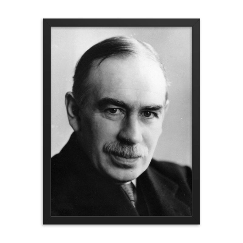 John Maynard Keynes framed print on a plain backdrop in size 18