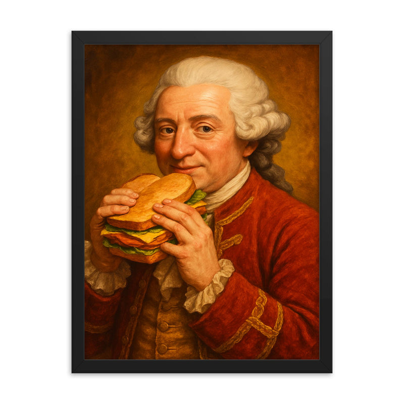 John Montagu 4th Earl of Sandwich framed print on a plain backdrop in size 18