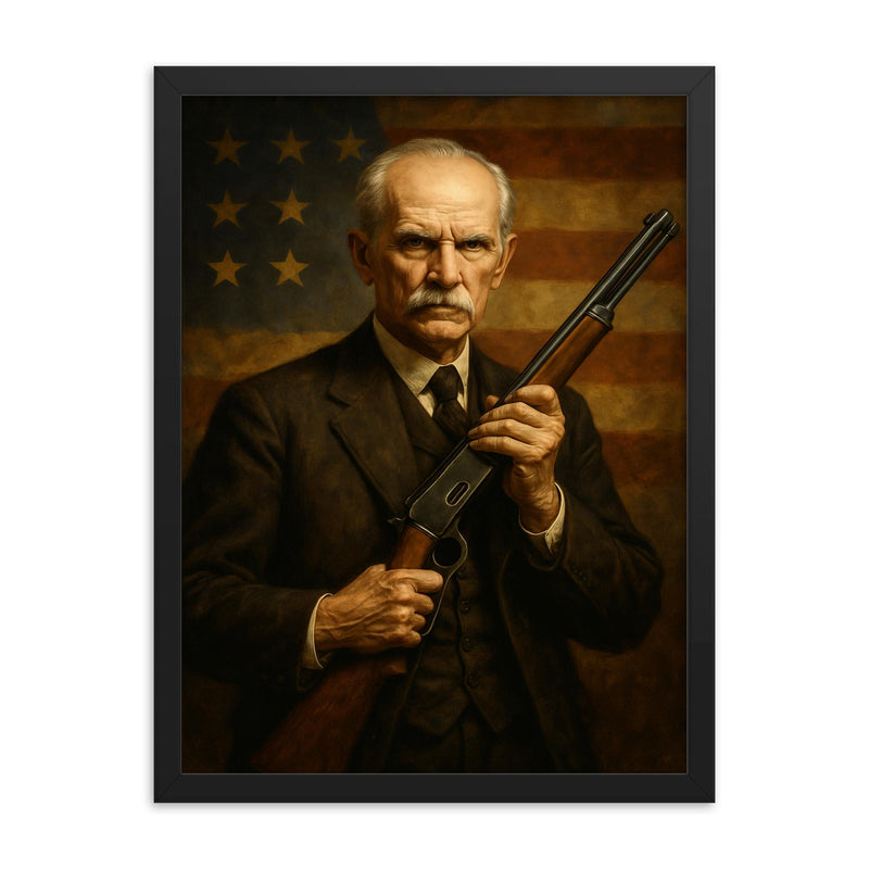 John Moses Browning framed print on a plain backdrop in size 18