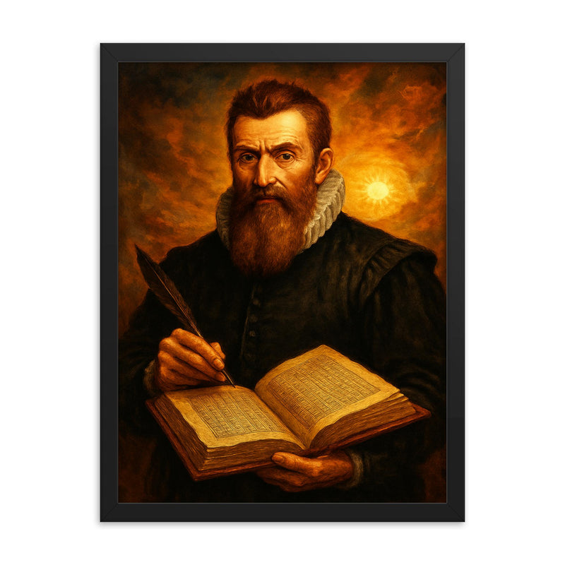 John Napier framed print on a plain backdrop in size 18
