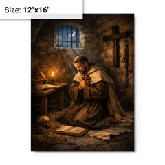 John of the Cross dark night cell metal print on a plain backdrop in size 12"x16".