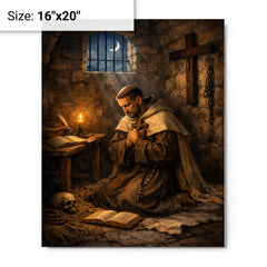 John of the Cross dark night cell metal print on a plain backdrop in size 16"x20".