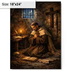 John of the Cross dark night cell metal print on a plain backdrop in size 18"x24".