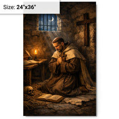 John of the Cross dark night cell metal print on a plain backdrop in size 24"x36".