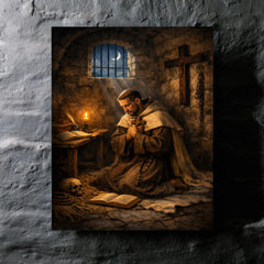 John of the Cross dark night cell metal print mockup