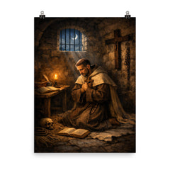 John of the Cross dark night cell poster on a plain backdrop in size 8"x10".