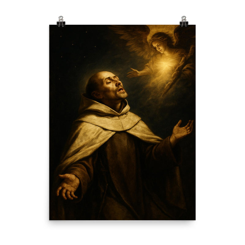 John of the Cross dark night ecstasy poster on a plain backdrop in size 8