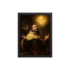 John of the Cross in prison ecstasy framed print on a plain backdrop in size 12"x16".
