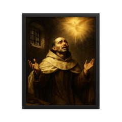 John of the Cross in prison ecstasy framed print on a plain backdrop in size 16"x20".