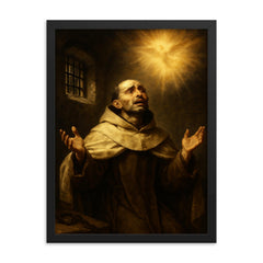 John of the Cross in prison ecstasy framed print on a plain backdrop in size 18"x24".