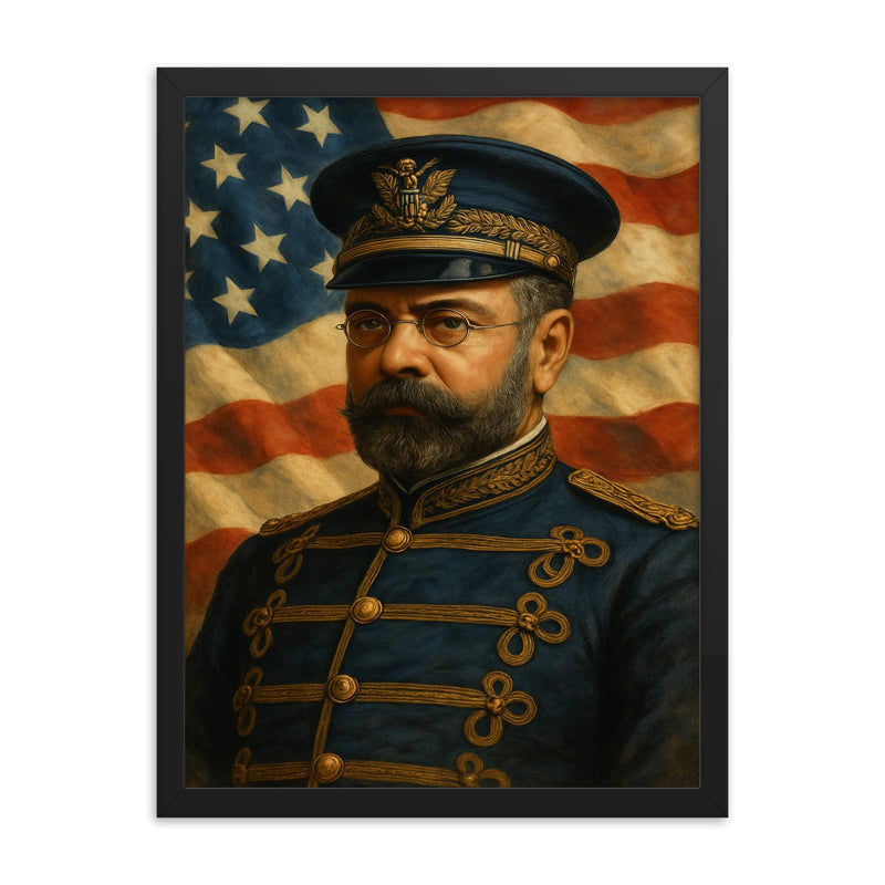 John Philip Sousa framed print on a plain backdrop in size 18