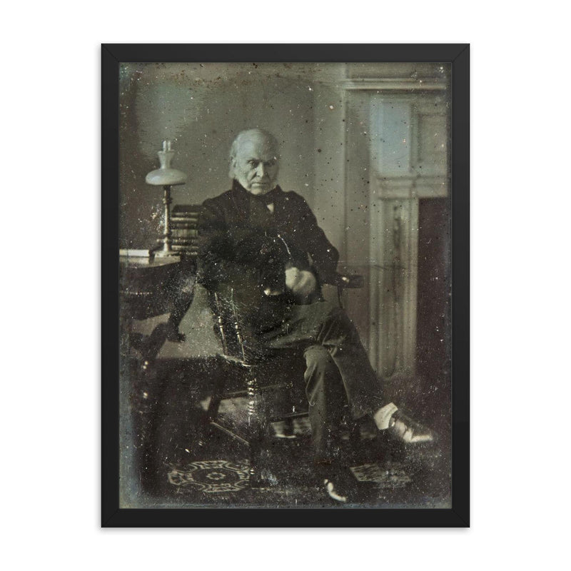 John Quincy Adams, 1843 - Oldest Known Photo of a US President framed print on a plain backdrop in size 18