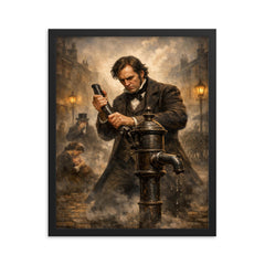 John Snow removing the Broad Street pump handle framed print on a plain backdrop in size 16"x20".
