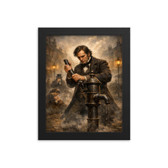 John Snow removing the Broad Street pump handle framed print on a plain backdrop in size 8"x10".