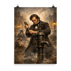 John Snow removing the Broad Street pump handle poster on a plain backdrop in size 8"x10".