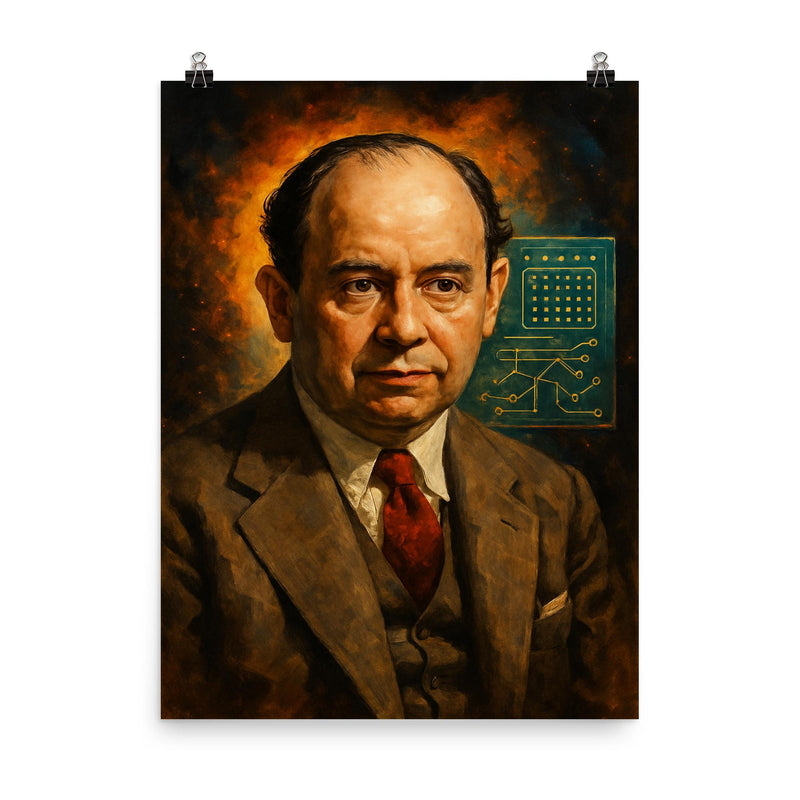 John von Neumann poster on a plain backdrop in size 8