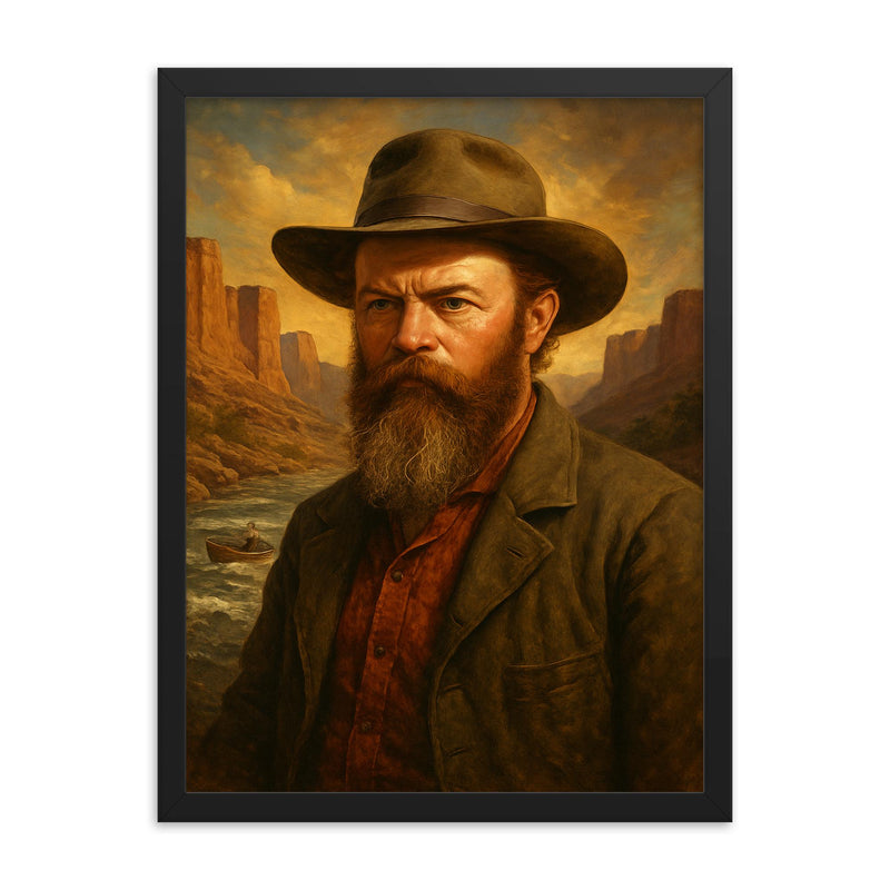 John Wesley Powell framed print on a plain backdrop in size 18