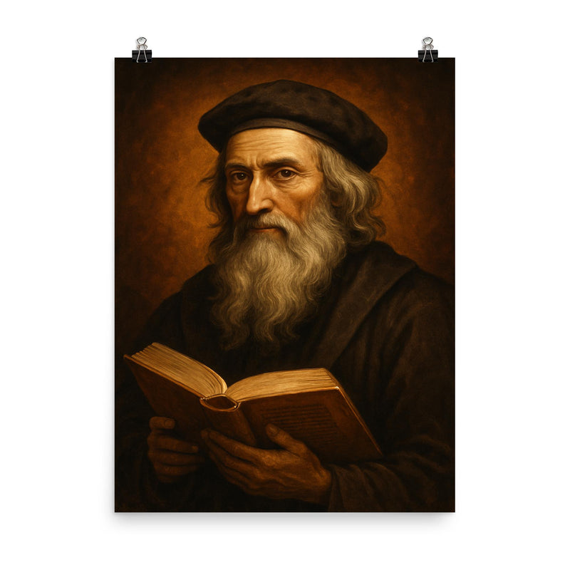 John Wycliffe poster on a plain backdrop in size 8