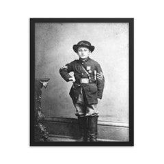 Johnny Clem, Union Army Drummer Boy, 1863 framed print on a plain backdrop in size 16"x20".